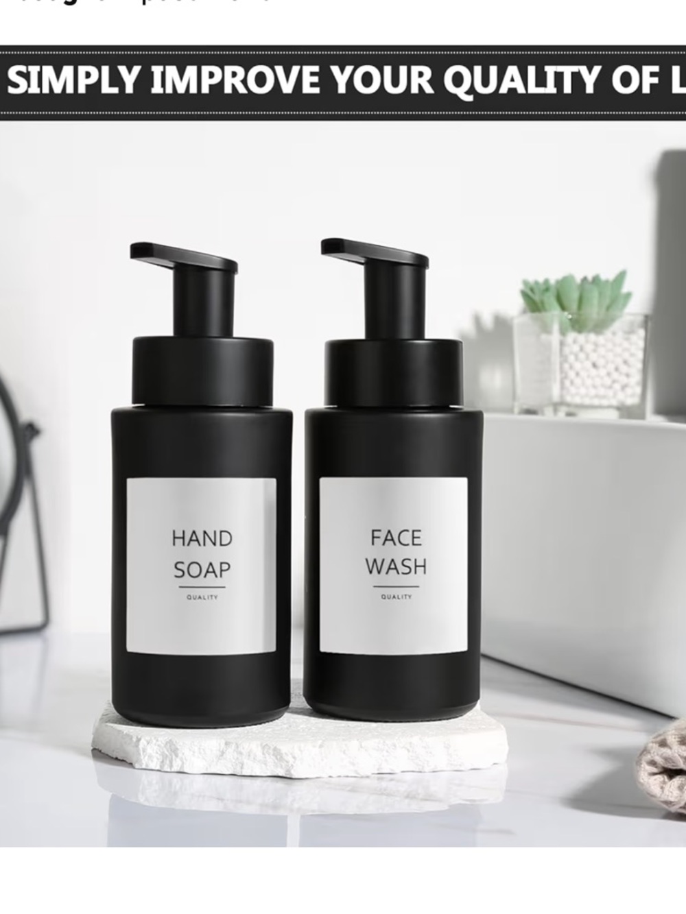 Matte Black Foaming Soap Dispenser Set of TWO 10 oz/300ml Waterproof Labels - Picture 2 of 8